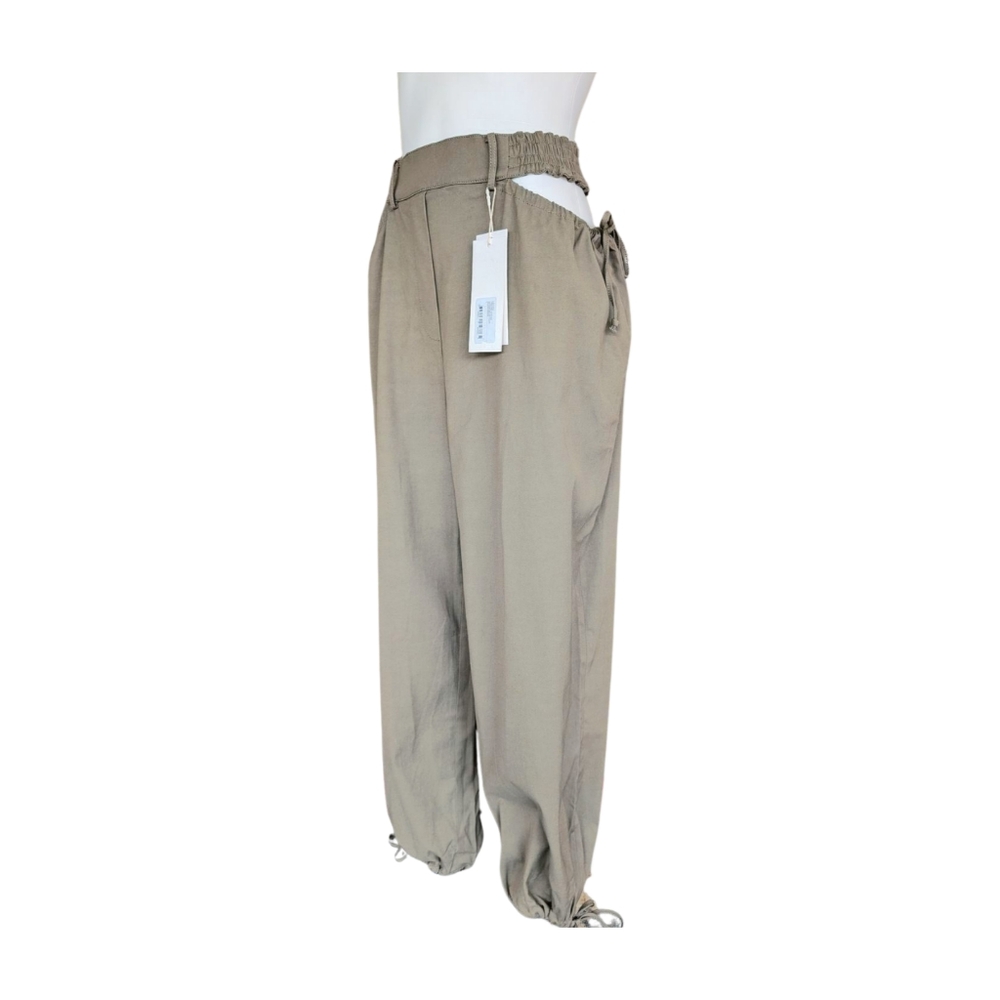 NWT Dion‎ Lee Cotton Viscose Gathered Tie Pant Slate Green Size 8 - Picture 5 of 14